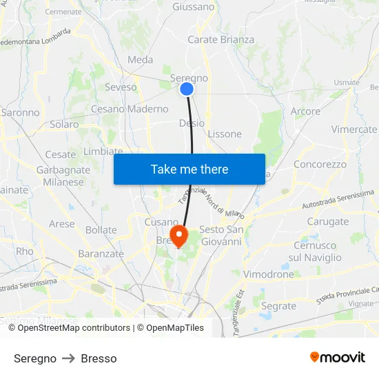 Seregno to Bresso map