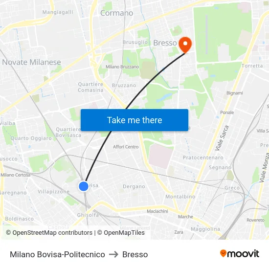 Milano Bovisa-Politecnico to Bresso map