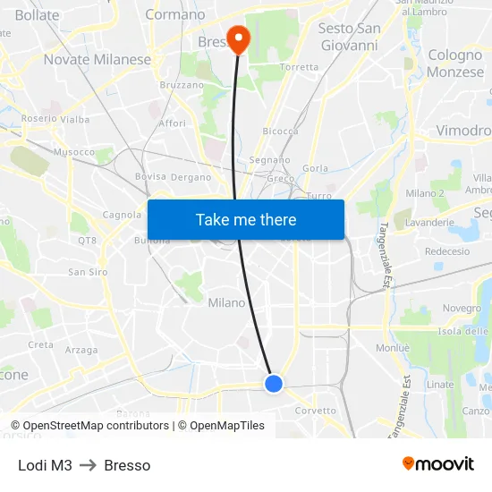 Lodi M3 to Bresso map