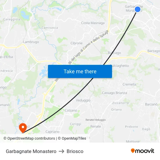 Garbagnate Monastero to Briosco map