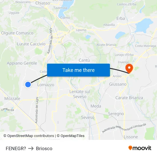 Fenegro to Briosco map