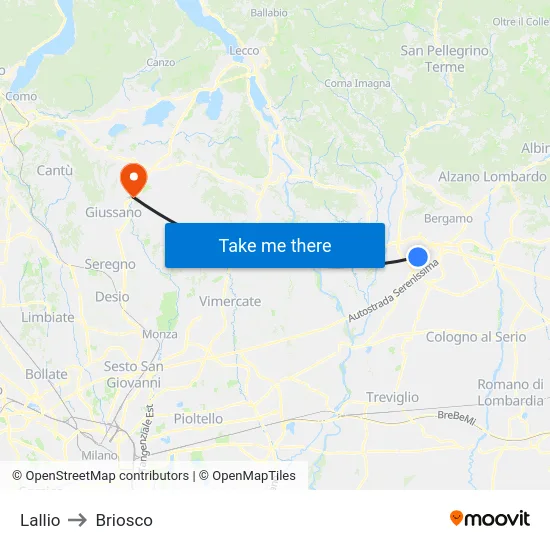 Lallio to Briosco map