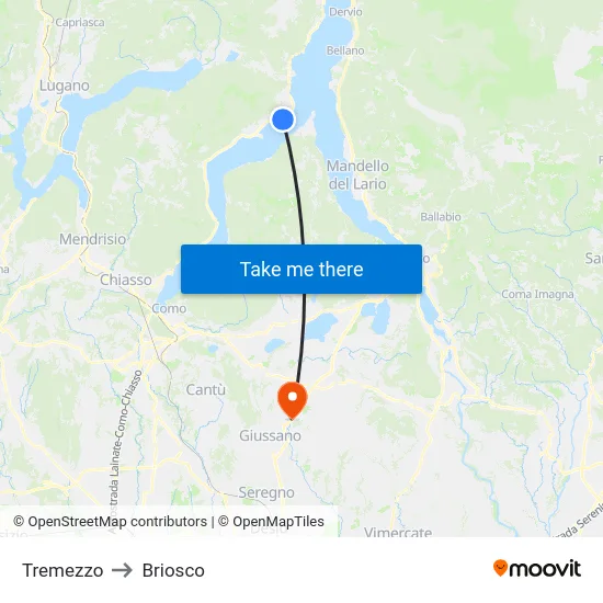 Tremezzo to Briosco map
