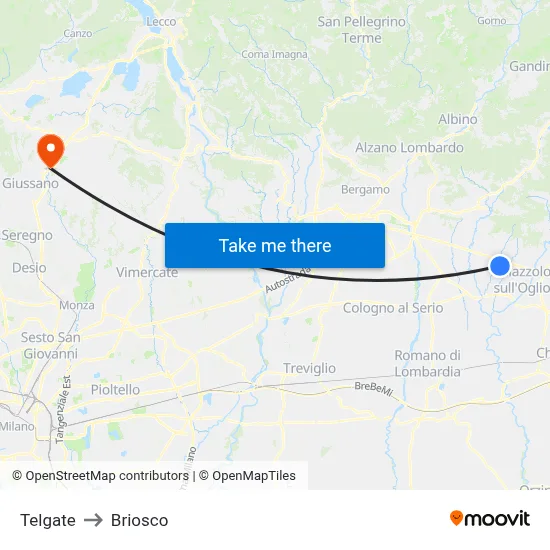 Telgate to Briosco map