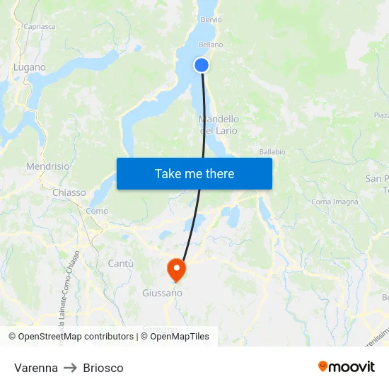 Varenna to Briosco map