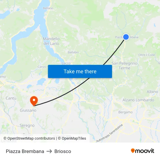 Piazza Brembana to Briosco map