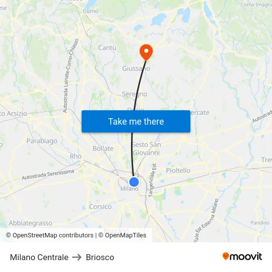 Milano Centrale to Briosco map