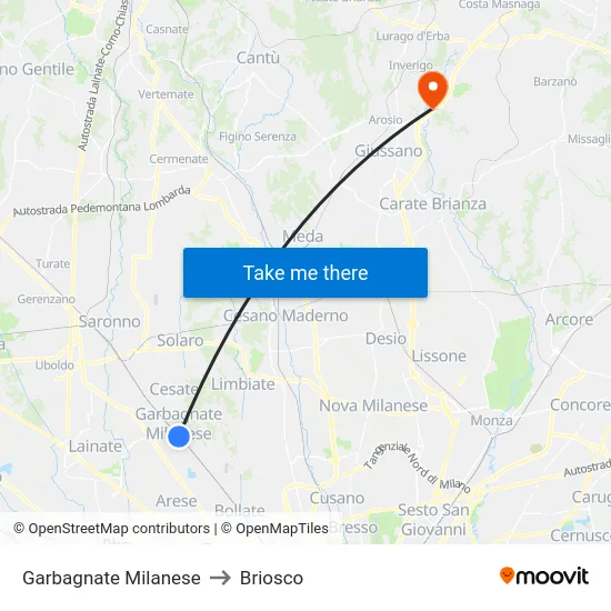 Garbagnate Milanese to Briosco map