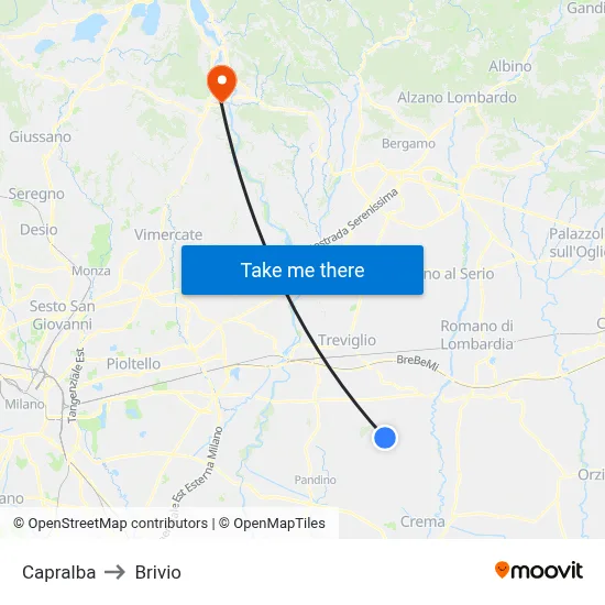 Capralba to Brivio map