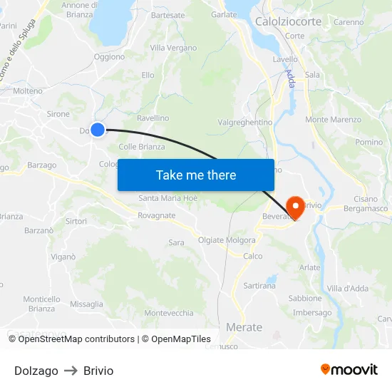 Dolzago to Brivio map