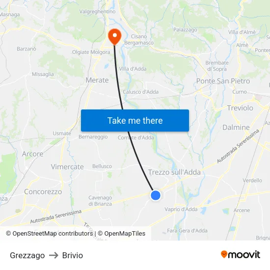 Grezzago to Brivio map