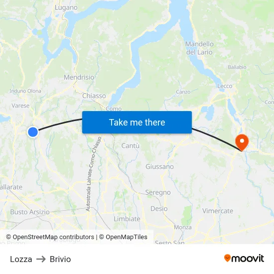 Lozza to Brivio map