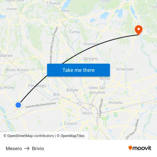 Mesero to Brivio map