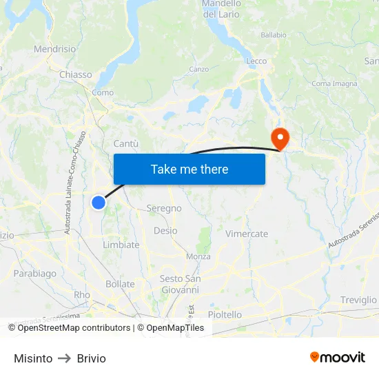 Misinto to Brivio map