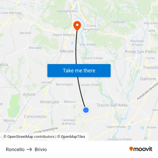 Roncello to Brivio map