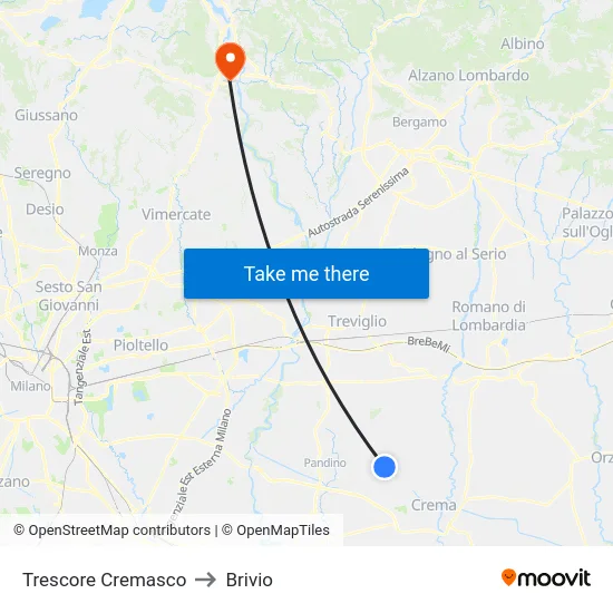 Trescore Cremasco to Brivio map