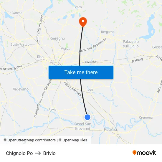 Chignolo Po to Brivio map