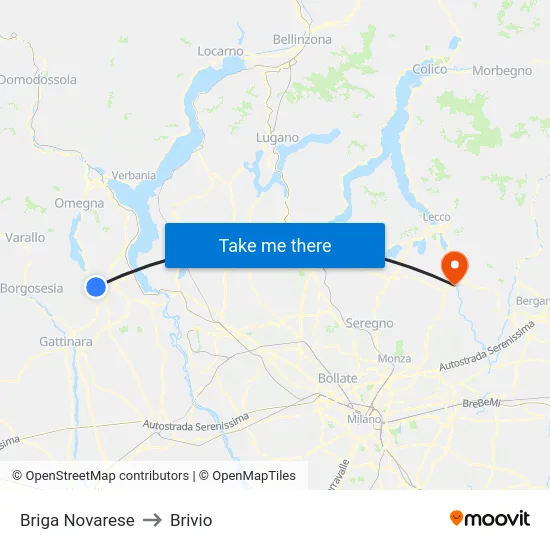 Briga Novarese to Brivio map