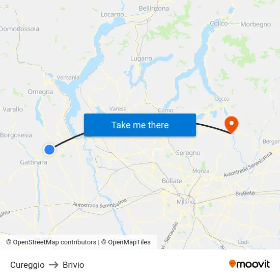 Cureggio to Brivio map