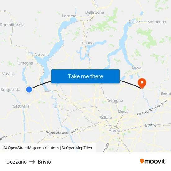 Gozzano to Brivio map