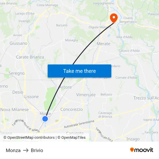 Monza to Brivio map