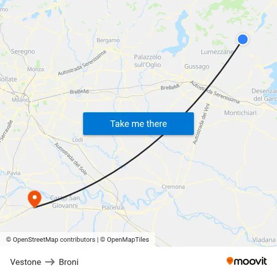 Vestone to Broni map