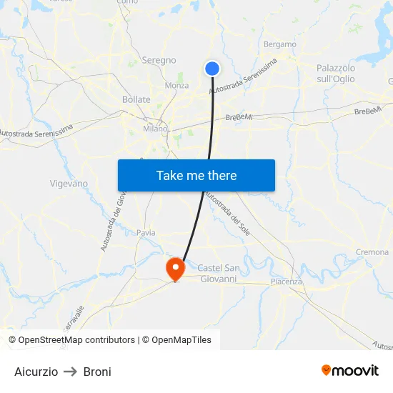 Aicurzio to Broni map