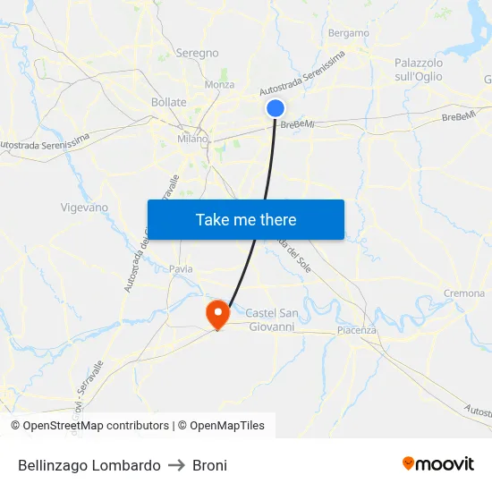 Bellinzago Lombardo to Broni map