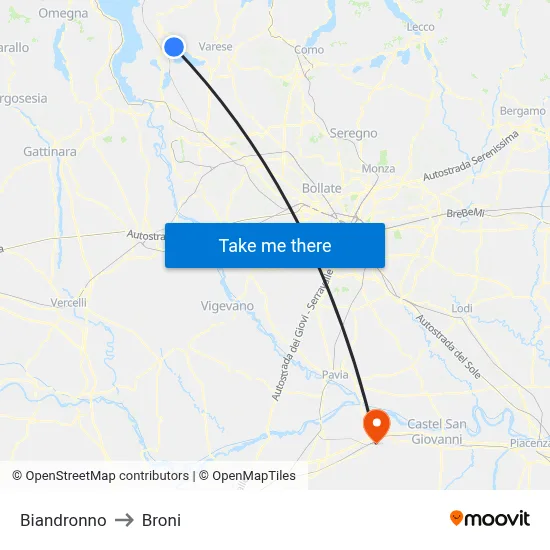 Biandronno to Broni map
