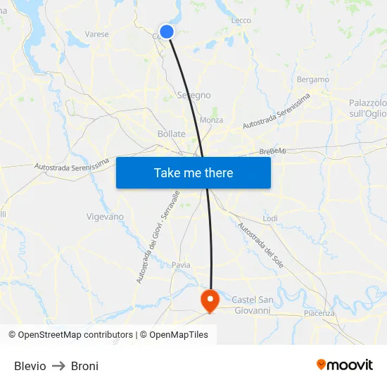 Blevio to Broni map