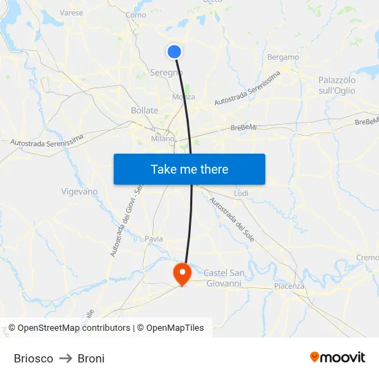 Briosco to Broni map