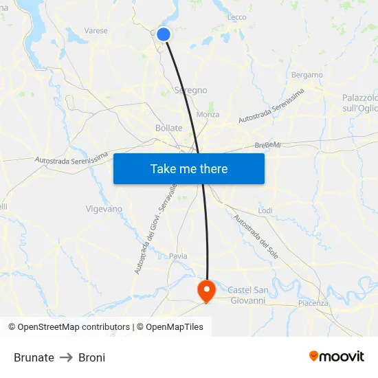 Brunate to Broni map