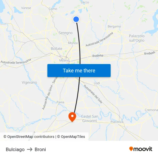 Bulciago to Broni map