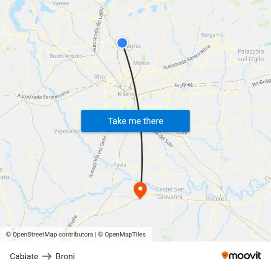 Cabiate to Broni map