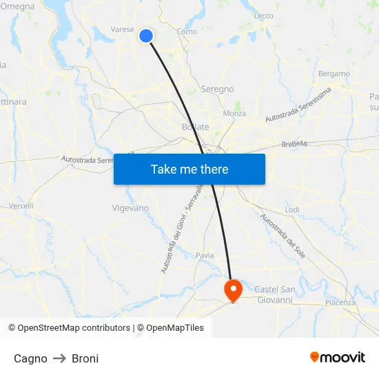 Cagno to Broni map