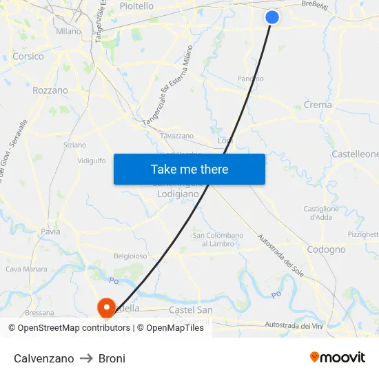 Calvenzano to Broni map
