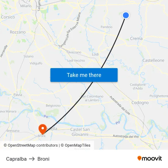 Capralba to Broni map