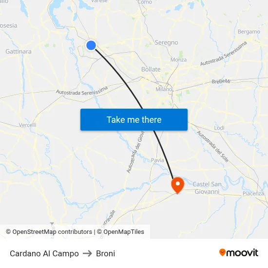 Cardano al Campo to Broni map