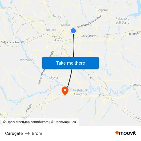 Carugate to Broni map