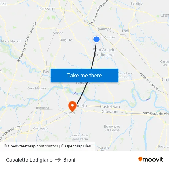 Casaletto Lodigiano to Broni map