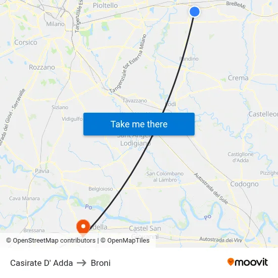 Casirate d'Adda to Broni map