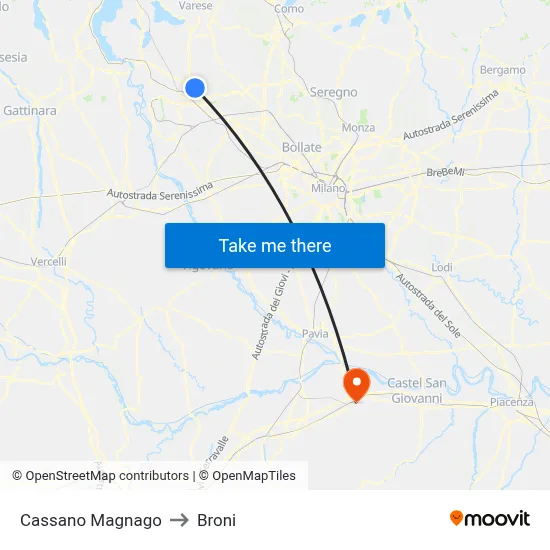 Cassano Magnago to Broni map
