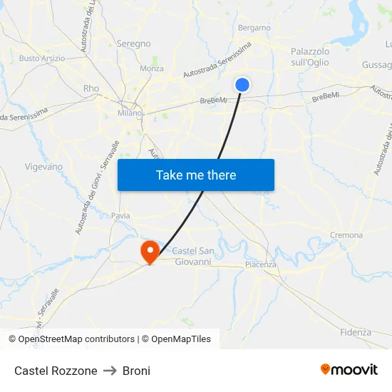 Castel Rozzone to Broni map