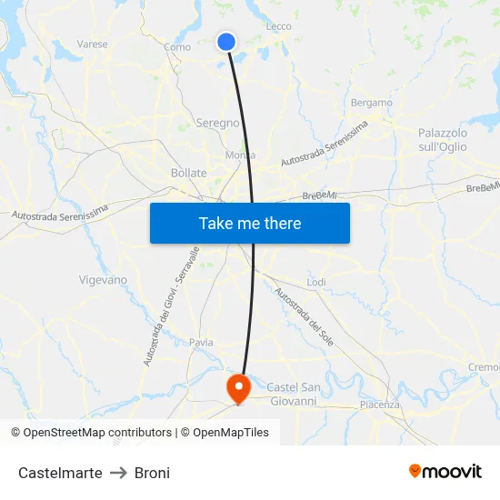 Castelmarte to Broni map