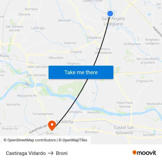 Castiraga Vidardo to Broni map
