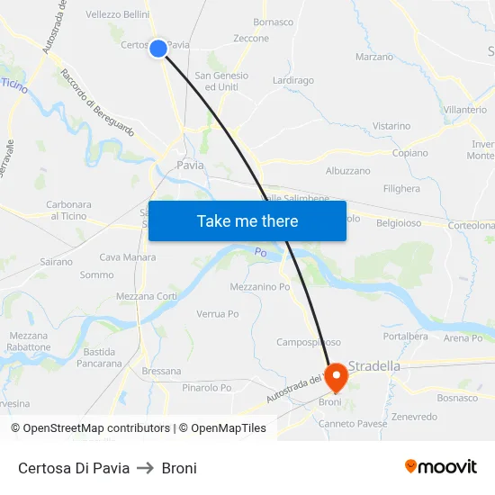 Certosa Di Pavia to Broni map