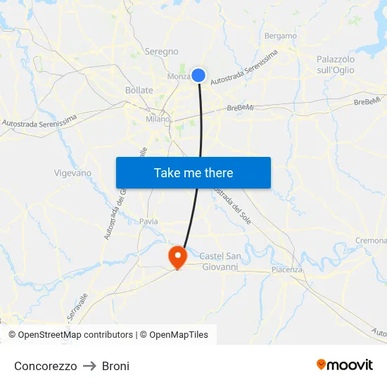 Concorezzo to Broni map