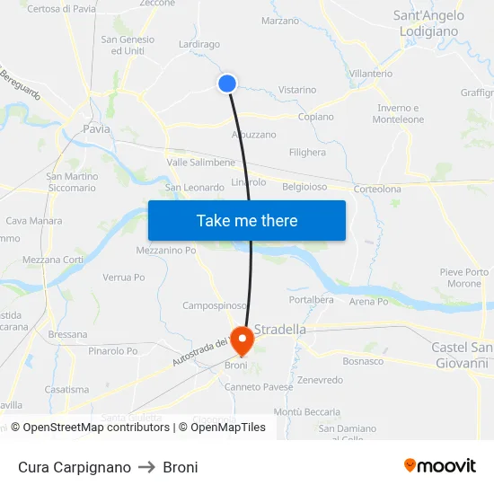 Cura Carpignano to Broni map
