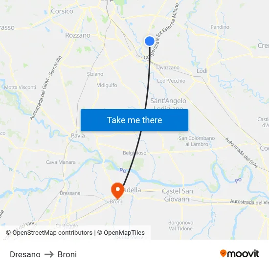 Dresano to Broni map