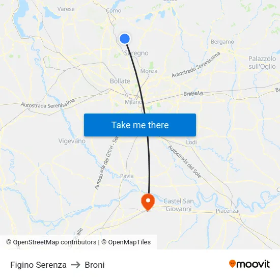 Figino Serenza to Broni map